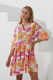 Tropicana Pink Orange Abstract Lace Detail Mini Dress