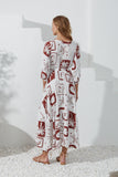 Mira Brown Sea Shells Tropical V-Neck Maxi Dress