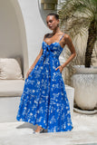 Lunaria Blue Floral Tie Detail Tiered Maxi Dress