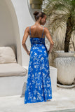 Lunaria Blue Floral Tie Detail Tiered Maxi Dress