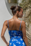 Lunaria Blue Floral Tie Detail Tiered Maxi Dress