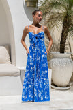 Lunaria Blue Floral Tie Detail Tiered Maxi Dress