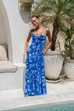 Lunaria Blue Floral Tie Detail Tiered Maxi Dress