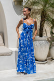 Lunaria Blue Floral Tie Detail Tiered Maxi Dress