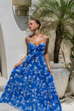 Lunaria Blue Floral Tie Detail Tiered Maxi Dress