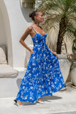 Lunaria Blue Floral Tie Detail Tiered Maxi Dress