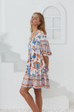 Sophia Orange Blue Floral Boho Mini Dress