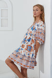 Sophia Orange Blue Floral Boho Mini Dress