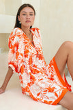 Chiara Orange Tropical Balloon Sleeve Mini Dress