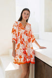 Chiara Orange Tropical Balloon Sleeve Mini Dress