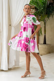 Roselyn Pink Floral Puff Sleeve Mini Dress