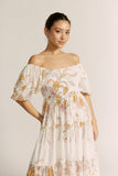 Emmeline Yellow Floral Puff Sleeve Midi Dress