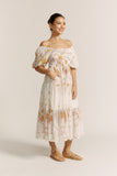 Emmeline Yellow Floral Puff Sleeve Midi Dress