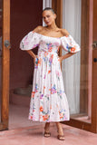 Lorelai Multicolour Floral Puff Sleeve Midi Dress