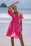 Brielle Hot Pink Puff Sleeve Mini Dress