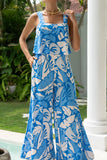 Vale Blue Tropical Jumpsuit