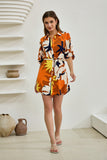 Esmeralda Orange Abstract Belted Mini Dress