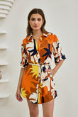 Esmeralda Orange Abstract Belted Mini Dress