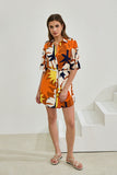 Esmeralda Orange Abstract Belted Mini Dress