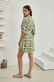 Ardenia Green Abstract Belted Mini Dress