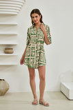 Ardenia Green Abstract Belted Mini Dress
