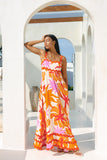 Calinda Orange Abstract Ric Rac Maxi Dress