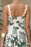 Cali Beige Green Abstract Ric Rac Maxi Dress