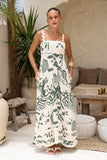 Cali Beige Green Abstract Ric Rac Maxi Dress