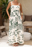 Cali Beige Green Abstract Ric Rac Maxi Dress