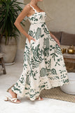 Cali Beige Green Abstract Ric Rac Maxi Dress