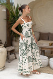 Cali Beige Green Abstract Ric Rac Maxi Dress