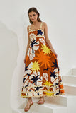 Esmeralda Orange Abstract Ric Rac Maxi Dress