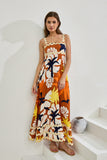 Esmeralda Orange Abstract Ric Rac Maxi Dress