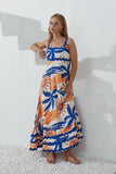 Tropicana Blue Orange Abstract Ric Rac Maxi Dress