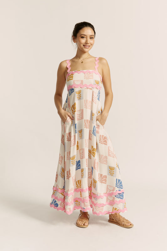 Tilly Multicolour Abstract Ric Rac Maxi Dress