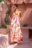 Saffron Orange Abstract Ric Rac Maxi Dress