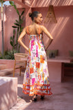 Saffron Orange Abstract Ric Rac Maxi Dress