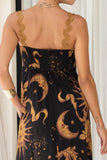 Estella Black Abstract Floral Ric Rac Maxi Dress