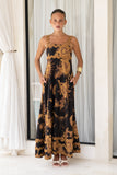 Estella Black Abstract Floral Ric Rac Maxi Dress