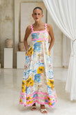 Florida Blue Tropical Ric Rac Maxi Dress