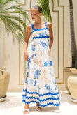 Nautical Blue Abstract Ric Rac Maxi Dress