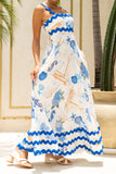 Nautical Blue Abstract Ric Rac Maxi Dress