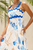 Nautical Blue Abstract Ric Rac Maxi Dress