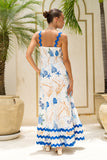 Nautical Blue Abstract Ric Rac Maxi Dress