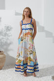 Hawaii Blue Tropical Ric Rac Maxi Dress