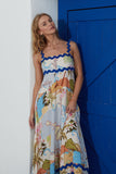 Hawaii Blue Tropical Ric Rac Maxi Dress