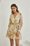 Elysia Yellow Floral Long Sleeve Mini Dress