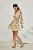 Elysia Yellow Floral Long Sleeve Mini Dress