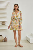 Elysia Yellow Floral Long Sleeve Mini Dress