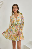 Elysia Yellow Floral Long Sleeve Mini Dress